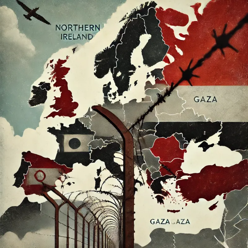 DALL·E 2025-01-08 16.03.49 &#8211; A symbolic representation of conflict and minority regions for a podcast cover. The image features a barbed wire border fence stretching diagonally ac