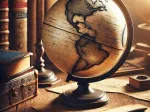 DALL·E 2025-01-10 13.53.04 &#8211; A historically styled image of an old, detailed globe from the early 20th century, placed on a wooden desk with vintage papers and books around it, sy